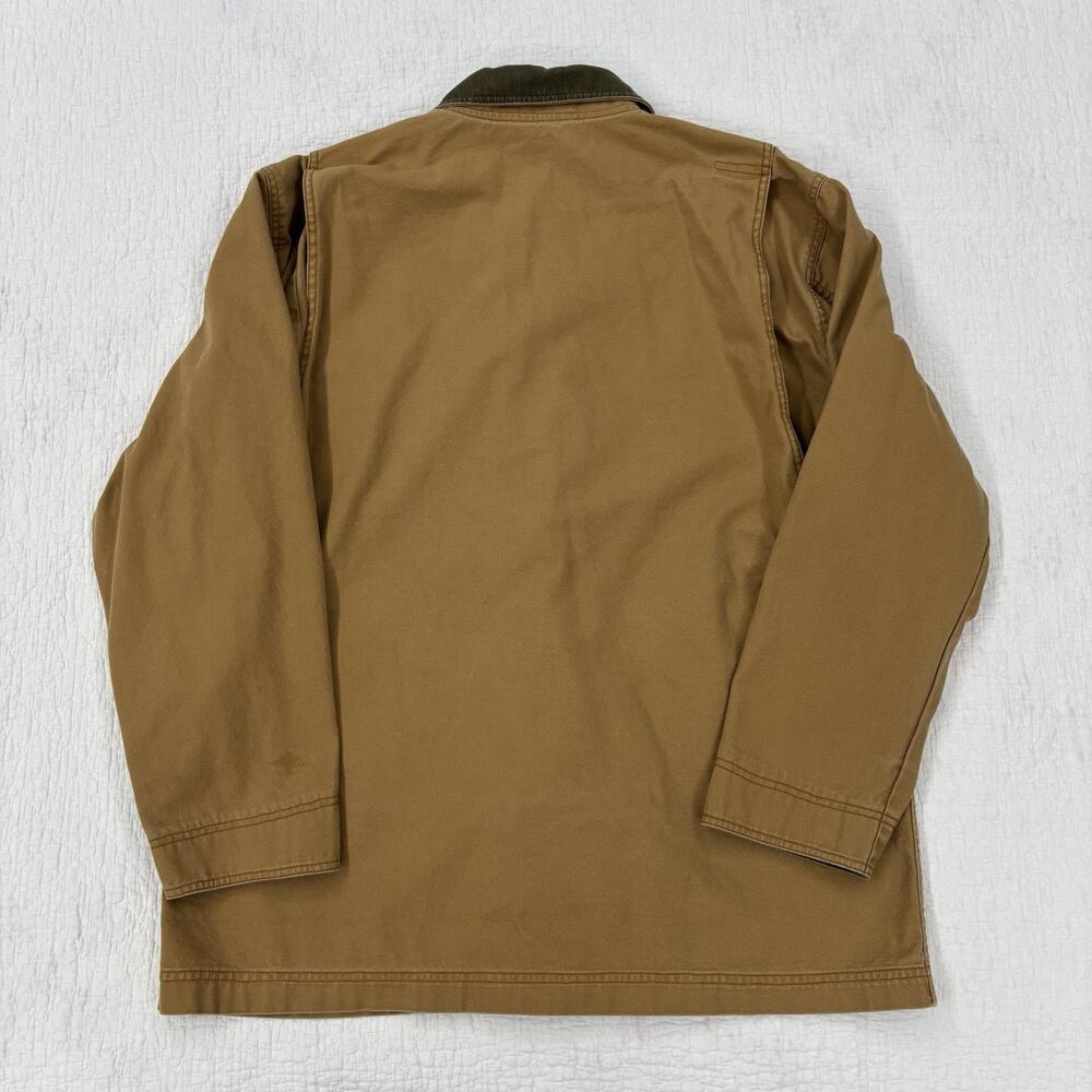 LL Bean Jacket Mens Size Large Tan Canvas Barn Chore Coat Corduroy Cuffs - Picture 2 of 8